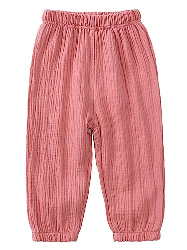 Kinder Mädchen Jungen Sommer Anti-Moskito Bloomers Leinenhose Baumwolle Lange Hosen dünn Pumphose Haremshose Strand Urlaub Lässige Hose Rosa 104-110 von iEFiEL