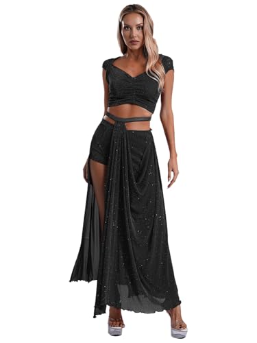 iEFiEL 2PCS Damen Bauchtanz Kostüm Glitzer Tanzanzug Kurz Tanzrop Gürtel Maxirock Professionell Bauchtänzerin Tanzkostüm Schwarz M iEFiEL 2PCS Damen Bauchtanz Kostüm Glitzer Tanzanzug Kurz Tanzrop Gürtel Maxirock Professionell Bauchtänzerin Tanzkostüm Schwarz M von iEFiEL