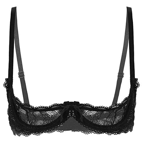 iEFiEL Alluring Charm Sinnlicher Damen Hebe-BH Reizwäsche Spitze Bra mit Bügel Unterbrust Träger Top Oberteile Dessous Clubwear Gogo Schwarz M von iEFiEL