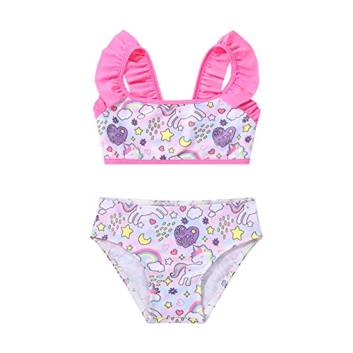 iEFiEL Mädchen Bikini mit Einhörner Meerjungfrau Badebekleidung Zweiteiler Badeanzug Bademode für Kleinkinder gr. 98-176 Einhörner Rose 104-110 von iEFiEL