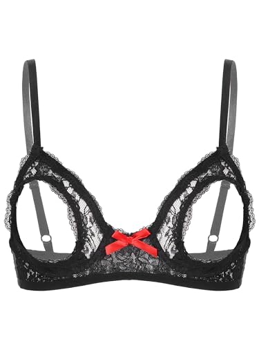 iEFiEL Damen BH Bustier Brustfrei aus Spitze Bralett sexy Tiefer V-Ausschnitt Tops Bikini Oberteil Reizwäsche Dessous Schwarz L von iEFiEL