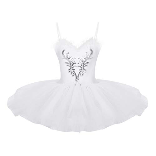 iEFiEL Damen Ballettkleid Ballettanzug Ballett Trikot Tanzkleid Weiß Tanz-Kostüm mit Tüll Rock Gr. XS S M L XL (Large, Z Weiß) von iEFiEL