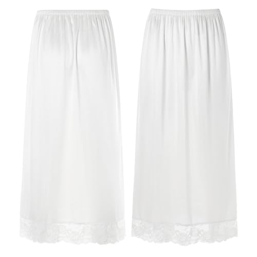 iEFiEL Damen Eisseide Unterrock mit Spitzen Stickerei Halb Slip Petticoat Underskirt Knielang Miederrock Unterwäsche Underskirt Type B Weiß One Size von iEFiEL