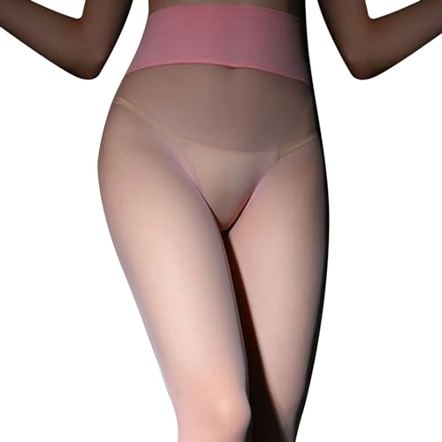 iEFiEL Damen Elastische Feinstrumpfhose Sexy Ultra Dünn Strumpfhosen Unterwäsche Stützstrumpfhose Hohe Taille Leggings für Party Cosplay Clubwear Zubehör Rosa One Size von iEFiEL