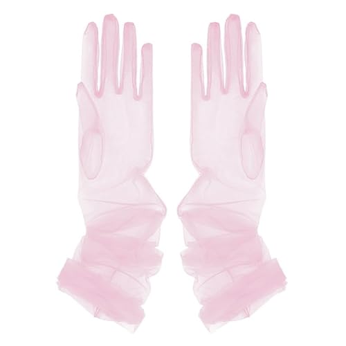 iEFiEL Damen Tüll Handschuhe Braut Lange/Kurze Handschuhe Fäustlinge Transparent Vollfinger Armstulpen Hochzeit Cocktail Party Accessoires A Rosa Einheitsgröße von iEFiEL