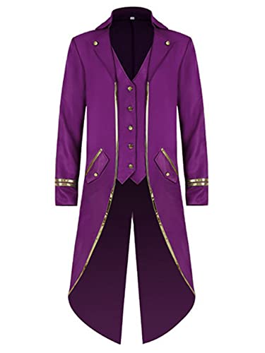 iEFiEL Damen Herren Mittelalter Kostüm Viktorianisch Mantel Smoking Vintage Jacke Frack Blazer für Halloween Karneval Fasching Party Violett M von iEFiEL