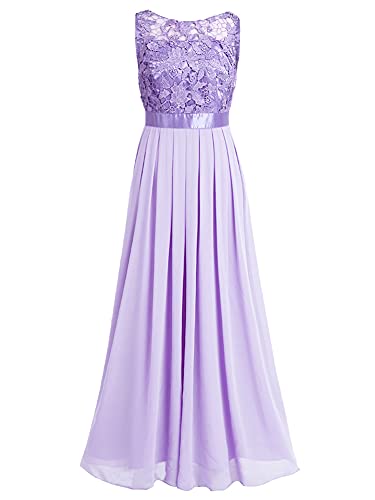 iEFiEL Damen Kleid Festliche Kleider Brautjungfer Hochzeit Cocktailkleid Chiffon Faltenrock Elegant Langes Abendkleid Partykleid Lavender 46 von iEFiEL