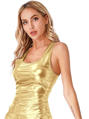 iEFiEL Damen Metallic Tank Top Ärmellose Crop Top Eng Stretch Oberteile Eng Stretch T-Shirt Weste Wetlook Unterhemd Rave Party Clubwear Gold M iEFiEL Damen Metallic Tank Top Ärmellose Crop Top Eng Stretch Oberteile Eng Stretch T-Shirt Weste Wetlook Unterhemd Rave Party Clubwear Gold M von iEFiEL