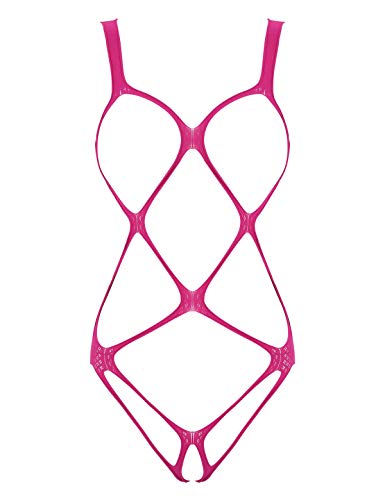 iEFiEL Damen Micro Bikini Körper Harness Ouvert-Body Frauen Bodystocking Bandage Aushöhlen elastische Bodysuit Babydoll Negligee Unterwäsche Rose Einheitsgröße von iEFiEL