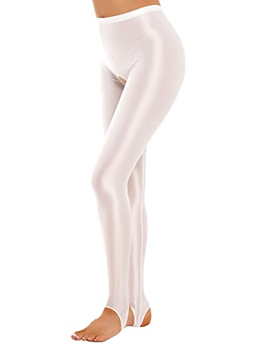 iEFiEL Damen Nylon Leggings Glänzende Strumpfhosen Strümpf Shiny Pants Offenem Schritte Unterhosen Weiß M von iEFiEL