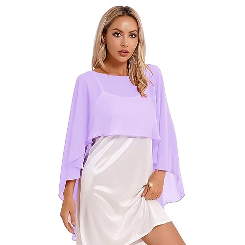 iEFiEL Damen Poncho Asymmetrisch Cape Eleganter Tolles Accessoire Umhängetuch Chiffonschal Bolero Für Abendkleid Hochzeit Braut Sommer Jacke X Helles Lila Einheitsgröße von iEFiEL