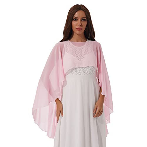 iEFiEL Damen Poncho Asymmetrisch Cape Eleganter Tolles Accessoire Umhängetuch Chiffonschal Bolero Für Abendkleid Hochzeit Braut Sommer Jacke X Rosa Einheitsgröße von iEFiEL