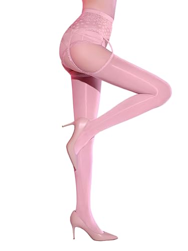 iEFiEL Damen Strumpfhose Transparent Strümpfe Offenem Schritt Leggings Lang Hosen Cut Out Unterhosen Nylon Pantyhose Xa Rosa Einheitsgröße von iEFiEL