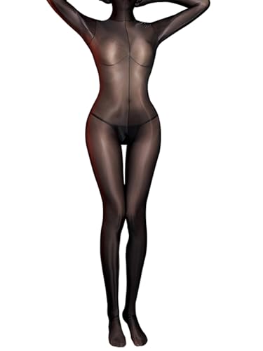 iEFiEL Damen Transparent Bodystocking Erotische Ganzanzug Shiny Catsuit Overall Jumpsuit Unterwäsche Dessous Reizwäsche Zb Schwarz Einheitsgröße von iEFiEL