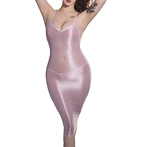 iEFiEL Damen Bodycon Kleid Transparent Partykleid Einfarbig Midikleid Freizeit Sommerkleid Nachtkleid Nachthemd Unterkleid X Rosa Ärmellose Einheitsgröße von iEFiEL