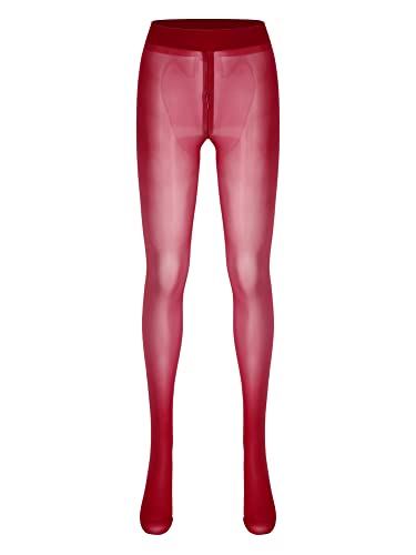 iEFiEL Damen Transparent Strumpfhosen mit Reißverschluss Lang Socken Leggings Strümpfe Offenen Schritt Unterhosen Rot L von iEFiEL