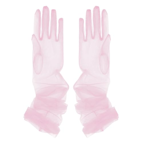 iEFiEL Damen Tüll Handschuhe Braut Lange/Kurze Handschuhe Fäustlinge Transparent Vollfinger Armstulpen Hochzeit Cocktail Party Accessoires B Rosa Einheitsgröße von iEFiEL