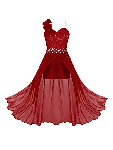 iEFiEL Festliches Kleid Mädchen Hochzeits Jumpsuit Blumenmädchenkleid mit 3D Blumen Träger Partykleid Ärmellose Festkleid Cocktailkleid Burgundy 146-152 von iEFiEL