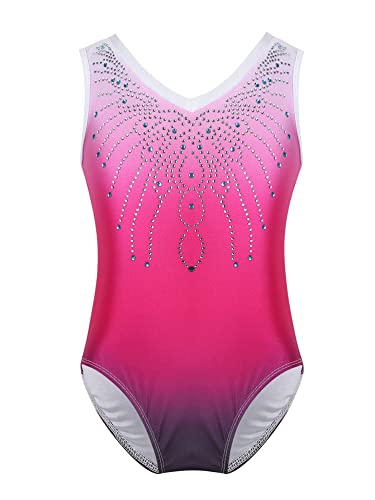 iEFiEL Mädchen Turnanzug Glitzer Gymnastikanzug ÄrmellosTurnanzug Glänzend Trikotanzug Gymnastik Leotard Training Gymnastikbody Rose Rot 146-152 von iEFiEL