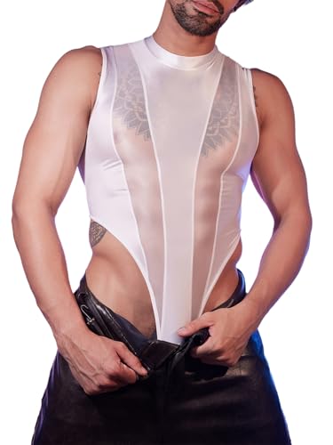 iEFiEL Herren Body Hemd Patchwork Leotard High Cut Stringbody Ärmellose Catsuit Öl Unterhemd Freizeitshirts Weste Unterwäsche Weiß Einheitsgröße iEFiEL Herren Body Hemd Patchwork Leotard High Cut Stringbody Ärmellose Catsuit Öl Unterhemd Freizeitshirts Weste Unterwäsche Weiß Einheitsgröße von iEFiEL