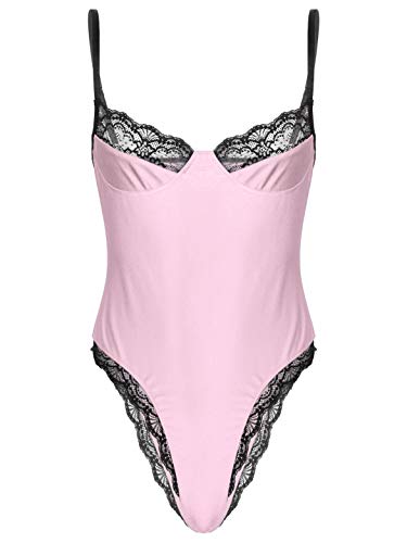 iEFiEL Herren Body Sissy Unterwäsche Dessous Lingerie Männerbody Overalls Reizwäsche Spitze Unterhemd Erotik Nachtwäsche Clubwear Rosa L von iEFiEL