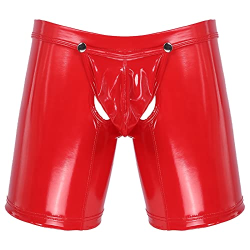 iEFiEL Herren Boxershorts Unterhose Slip Pants Hipster Lack Leder Wetlook Männer Unterwäsche schwarz M L XL XXL Ouvert Rot XL von iEFiEL