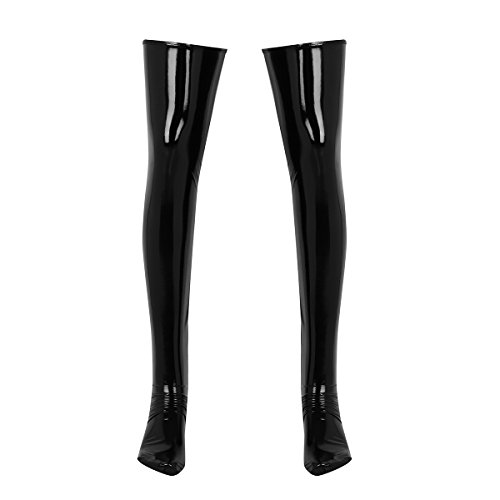 iEFiEL Herren Leder Strumpf Oberschenkel Lack-Optik Fitness Wetlook Schwarz Lange Socken M L XL Schwarz XXL von iEFiEL