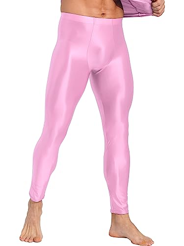 iEFiEL Herren Legging Öl Sporthosen Lang Hosen Glossy Strumpfhosen Yoga Tanzhosen Unterhose Longjohns Unterwäsche Rosa L von iEFiEL