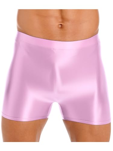 iEFiEL Herren Öl Boxershorts Glanz Unterwäsche Stretch Boxer Briefs Lang Unterhose Männer Kurz Höschen Eng Shiny Reizwäsche Rosa L von iEFiEL