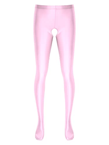 iEFiEL Herren Öl Leggings Wetlook Strumpfhosen Nylon Pantyhose Lang Hosen Eng Stretch Tights Hose Offnung Unterhosen Rosa XL von iEFiEL