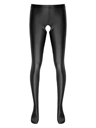 iEFiEL Herren Öl Leggings Wetlook Strumpfhosen Nylon Pantyhose Lang Hosen Eng Stretch Tights Hose Offnung Unterhosen Schwarz XL von iEFiEL