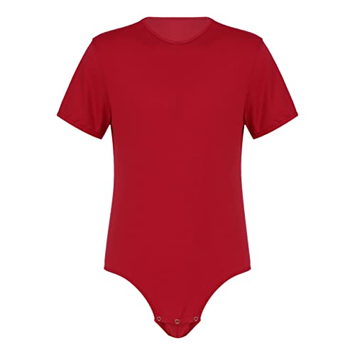 iEFiEL Herren Overall mit Kent Kragen Kurzarm Poloshirt Hemd Bodysuit mit Druckknöpfe im Schritt Männer Sportbody Tops Clubwear V Rot Basic Stil 3XL von iEFiEL