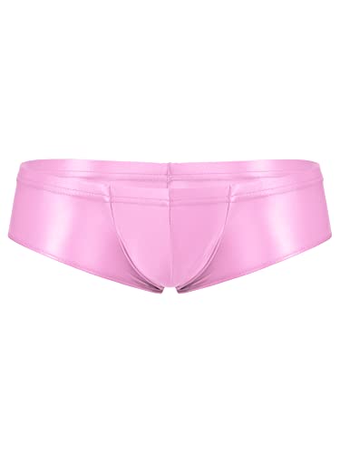 iEFiEL Herren Shiny Metallic Slip Glänzende Männer Unterwäsche Leicht Öl Bikinislips Low Rise Unterhosen Höschen M-XXL Rosa L von iEFiEL