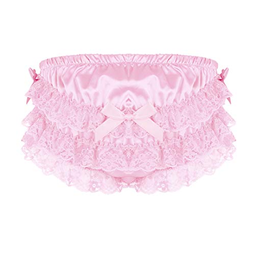 iEFiEL Herren Sissy Panties Männer Spitzen & Stain Boxershorts mit Rüschen elastische Unterhose Briefs Bikini Slip Erotik Dessous M-2XL A Rosa XXL von iEFiEL