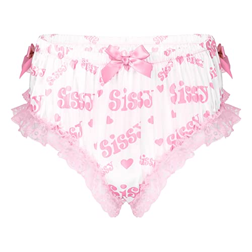 iEFiEL Herren Sissy Panties Männer Spitzen & Stain Boxershorts mit Rüschen elastische Unterhose Briefs Bikini Slip Erotik Dessous M-2XL Rosa Buchstaben L von iEFiEL