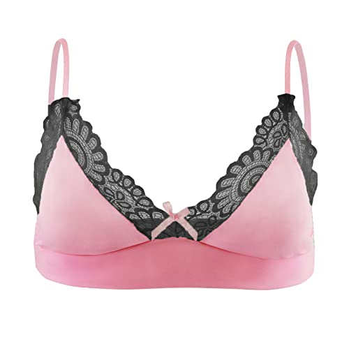 iEFiEL Herren Sissy Spitze Unterwäsche Dessous Transparent Unterhemd Büstenhalter Bralette Bra Top Lace BH Nachthemd Clubwear Gogo X Rosa L von iEFiEL