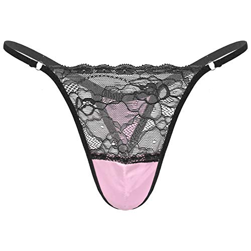 iEFiEL Herren String Tanga Spitze Transparent Reizvolle Low Rise Slips G-String Tanga Erotik Dessous Unterwäsche Atmubgsaktiv Unterhose A Rosa M von iEFiEL