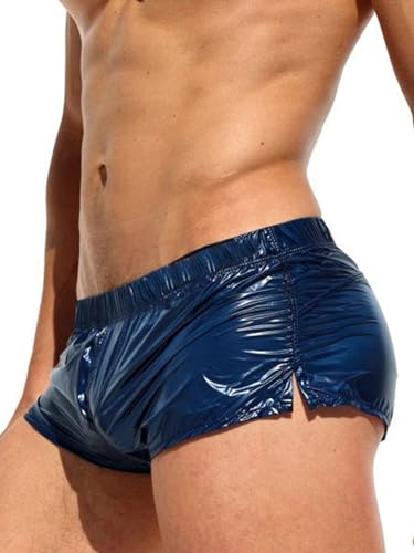 iEFiEL Herren Wetlook Boxershort Leder-Optik Unterhose Boxer Breifs Trunk Männer Reizwäsche Bademode Schwarz Y Navy blau XXL von iEFiEL