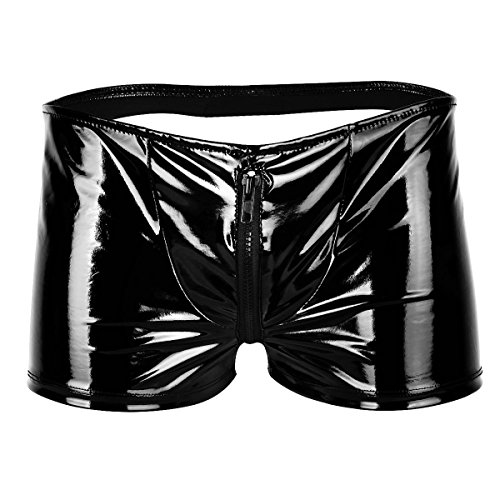 iEFiEL Herren Wetlook Boxershorts Unterwäsche eng Boxer Briefs Low Rise Unterhose Männer Ouvert-Panties mit Metallic O-Ring Schwarz Offen Hinter XX-Large von iEFiEL