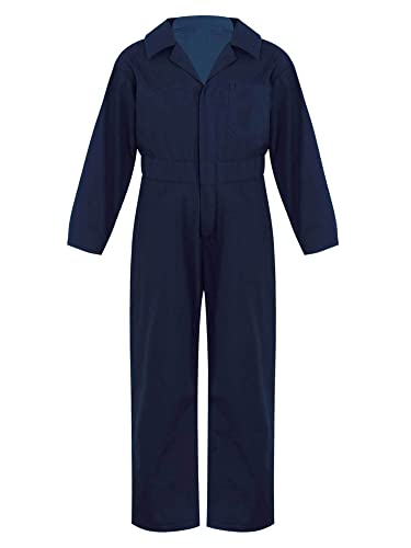 iEFiEL Jungen Mädchen Mechaniker Kostüm Klempner Overall Langarm Jumpsuit Bankräuber Kostüm Kinder für Fasching Arbeitsoverall Maleranzug Dunkel Blau 170-176 von iEFiEL