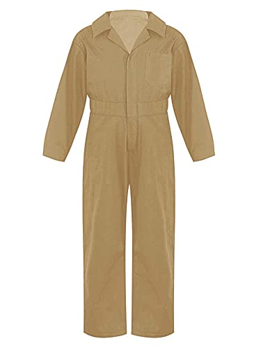 iEFiEL Jungen Mädchen Mechaniker Kostüm Klempner Overall Langarm Jumpsuit Bankräuber Kostüm Kinder für Fasching Arbeitsoverall Maleranzug Khaki 122-128 von iEFiEL