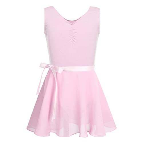 iEFiEL Kinder Ballettkleidung Ärmellos Ballettanzug mit Chiffon Ballett Wickelrock Ballett Trikot Kinder Body Gymnastikanzug Sets Rosa 140-152 von iEFiEL