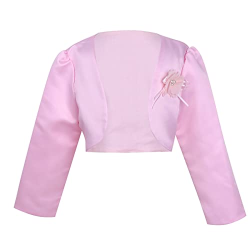 iEFiEL Kinder Bolero Schulterjacke Jäckchen Mädchen Bolero Jacke Festlich - Langarm Weiß Ivory zum Kommunionkleid Taufkleid Rosa 128-134 von iEFiEL