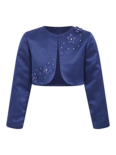 iEFiEL Kinder Bolero Schulterjacke Jäckchen Mädchen Bolero Jacke Festlich - Langarm Weiß Ivory zum Kommunionkleid Taufkleid Yd Navy blau 122-128 von iEFiEL