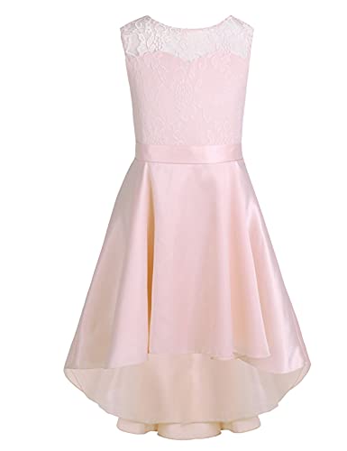 iEFiEL Kinder Kleider Mädchen Festlich Vokuhila Kleid Prinzessin Kleid Spitze Satin Taufkleid Blumenmädchenkleid Hochzeits Party Kleid Perlen Rosa 116 von iEFiEL