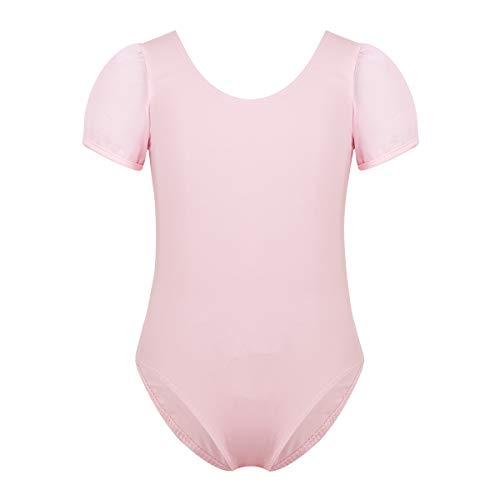 iEFiEL Kinder Mädchen Ballettanzug Kurzarm Ballett Trikot Body Gymnastikanzug Turnanzug im Farbe Schwarz Rosa Rosa 140 von iEFiEL