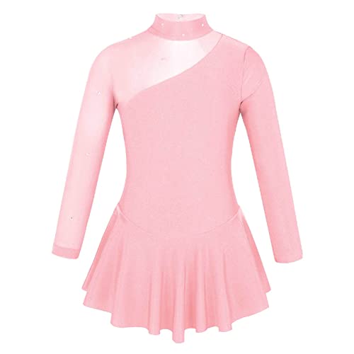 iEFiEL Kinder Mädchen Ballettkleid Eiskunstlauf-Kleid Swing Schaukel Tanzkleid Ballettanzug Langarm Body Trikot Turnanzug gr. 104-176 Perlen Rosa 140 von iEFiEL