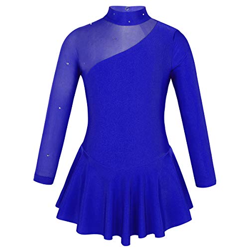 iEFiEL Kinder Mädchen Ballettkleid Eiskunstlauf-Kleid Swing Schaukel Tanzkleid Ballettanzug Langarm Body Trikot Turnanzug gr. 104-176 Royal Blau 116 von iEFiEL