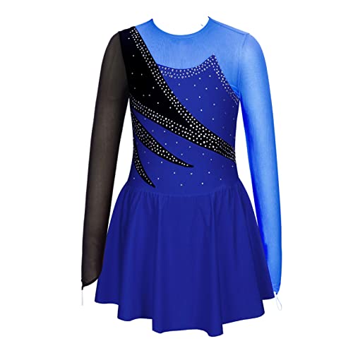 iEFiEL Mädchen Eiskunstlauf Kleider Langarm Glitzer Ballettkleid Swing Kleid Schaukel Tanzkleid Turnanzug Kinder Tanzkostüme Zb Royal Blau 140 von iEFiEL