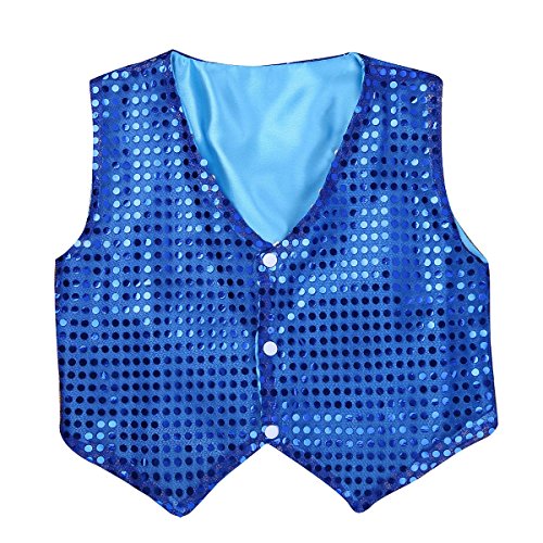 iEFiEL Kinder Mädchen Jungen Anzug Weste Pailletten Anzugjacke - Show Time Latin Tanz Weste Jäckchen Anzugweste Party Dancewear Gr. 122-164 Blau 140-152 von iEFiEL